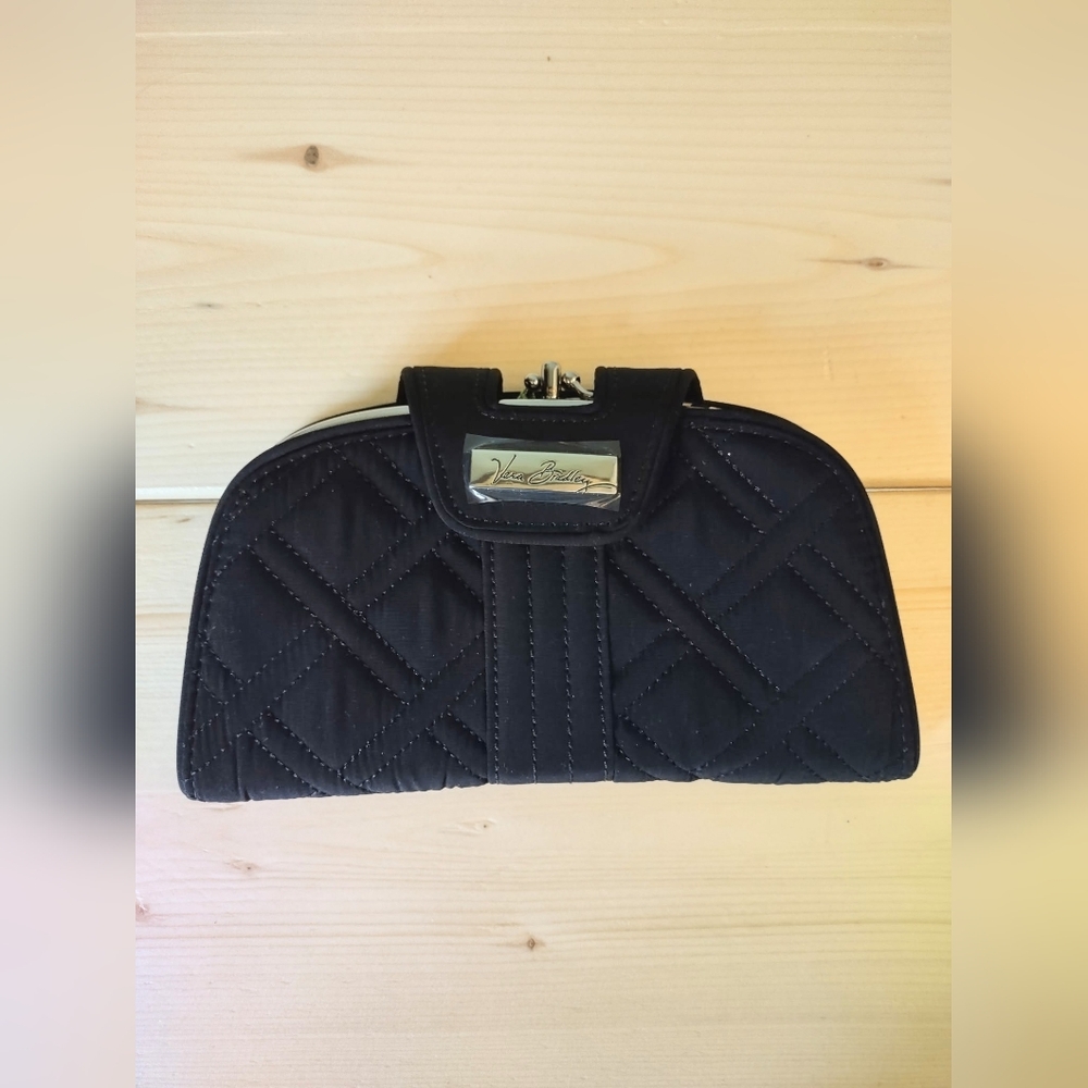 NWT Vera Bradley Black Quilted Double Clasp Women's Clutch